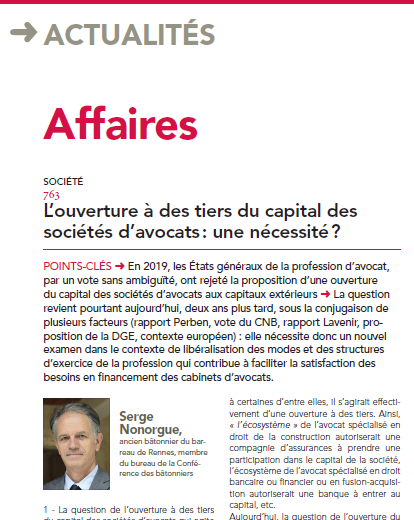 L'ouverture à des tiers du capital des sociétés d'avocats: une nécessité?
