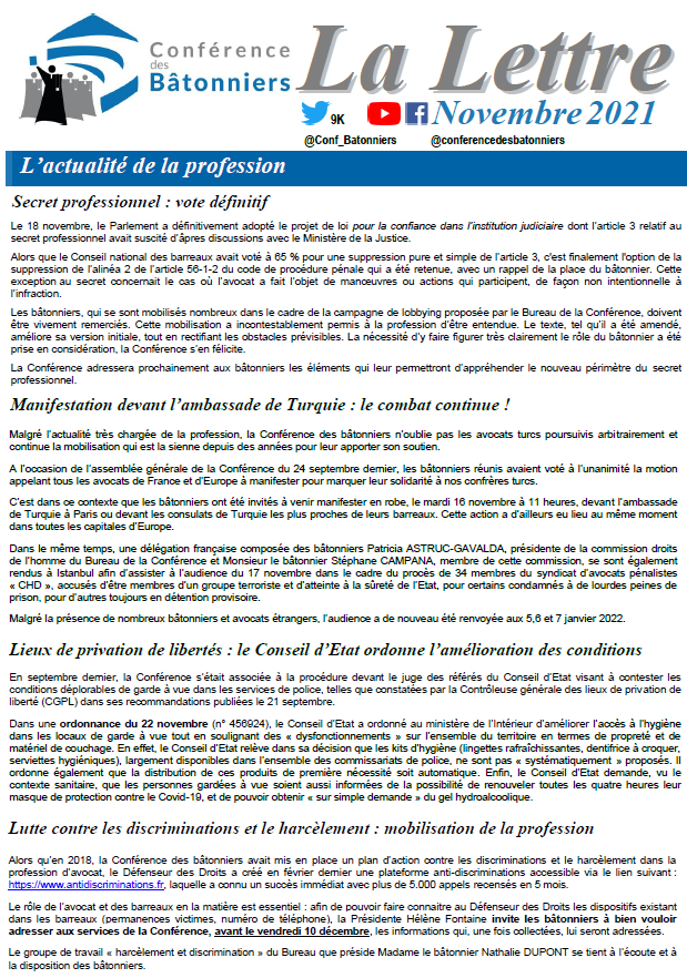 La Lettre de la conférence - novembre 2021
