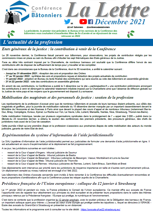 La Lettre de la conférence - janvier 2022