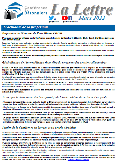 La Lettre de la conférence - mars 2022