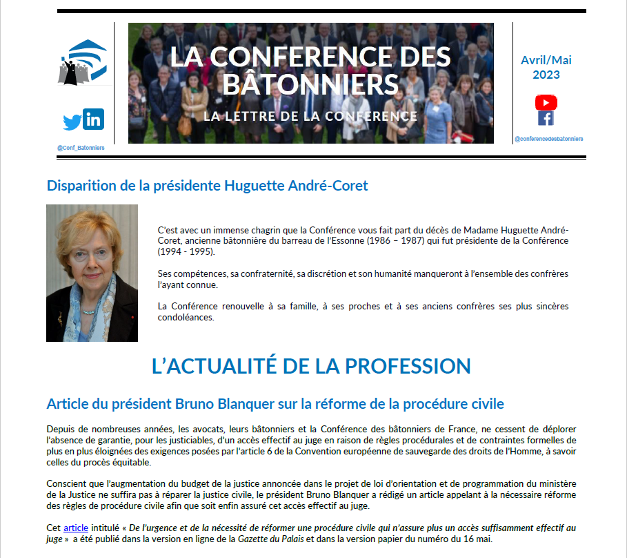 La lettre de la Conférence - avril/mai 2023
