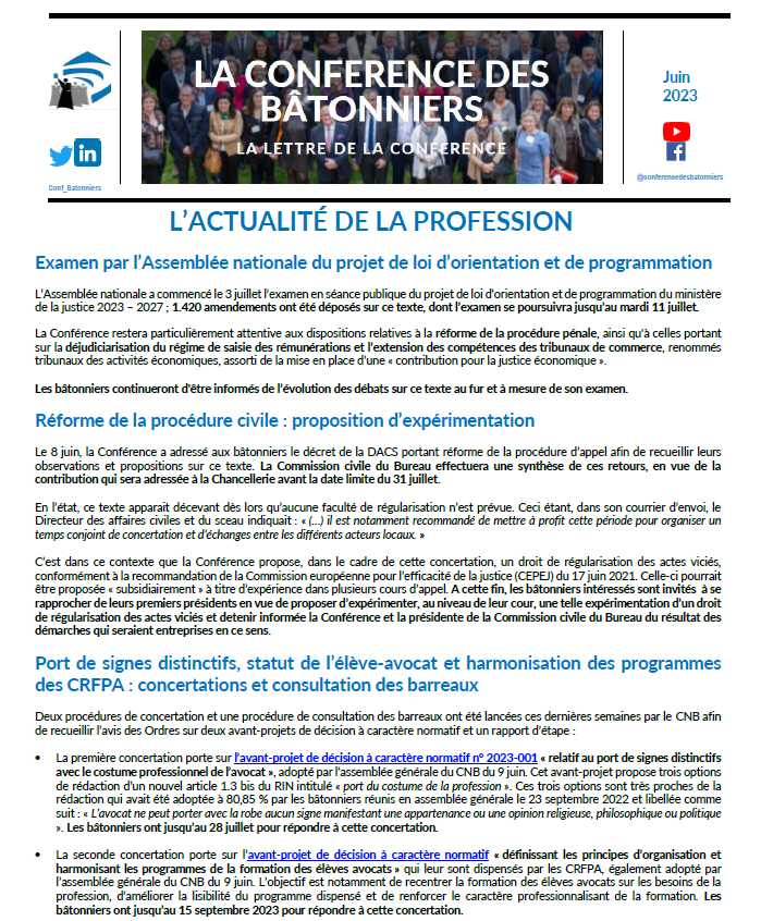 La lettre de la Conférence - juin 2023