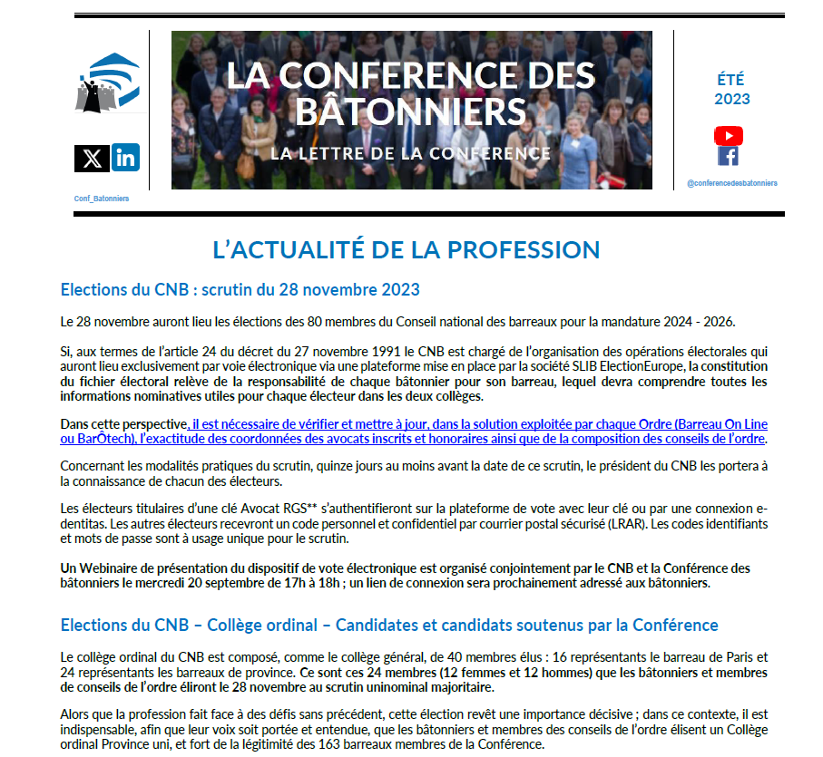 La lettre de la Conférence - été 2023