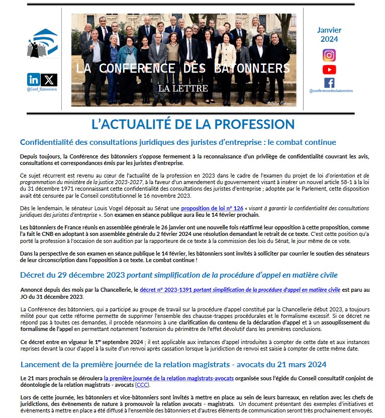 Lettre de la Conférence - Janvier 2024