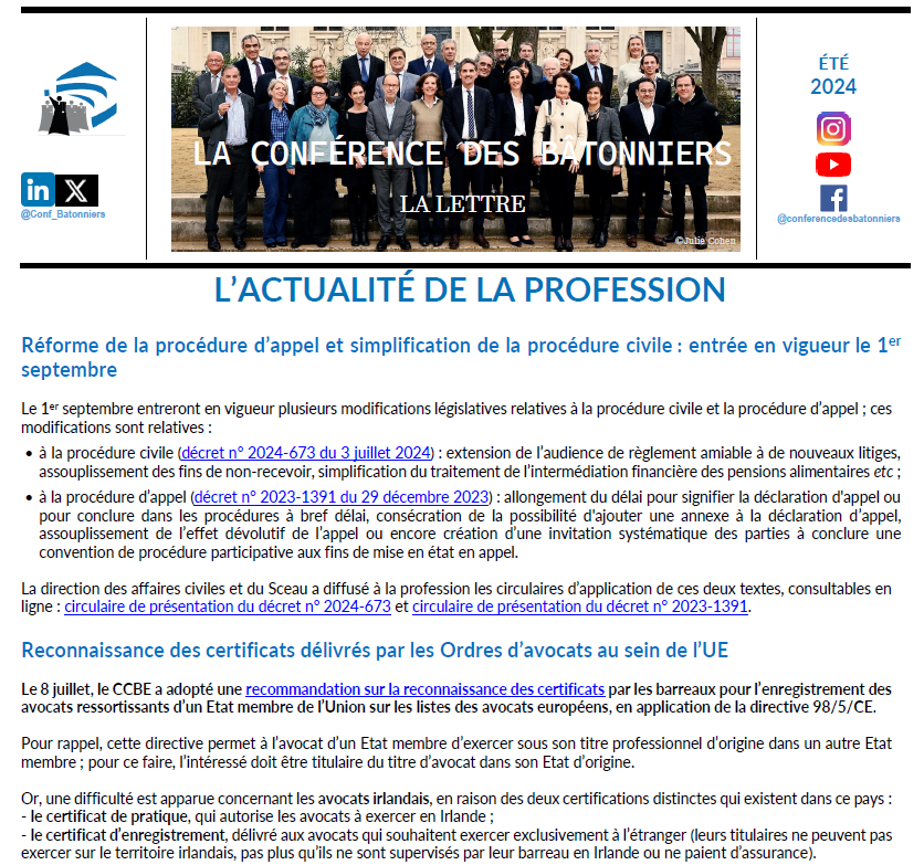 Lettre de la Conférence - Été 2024